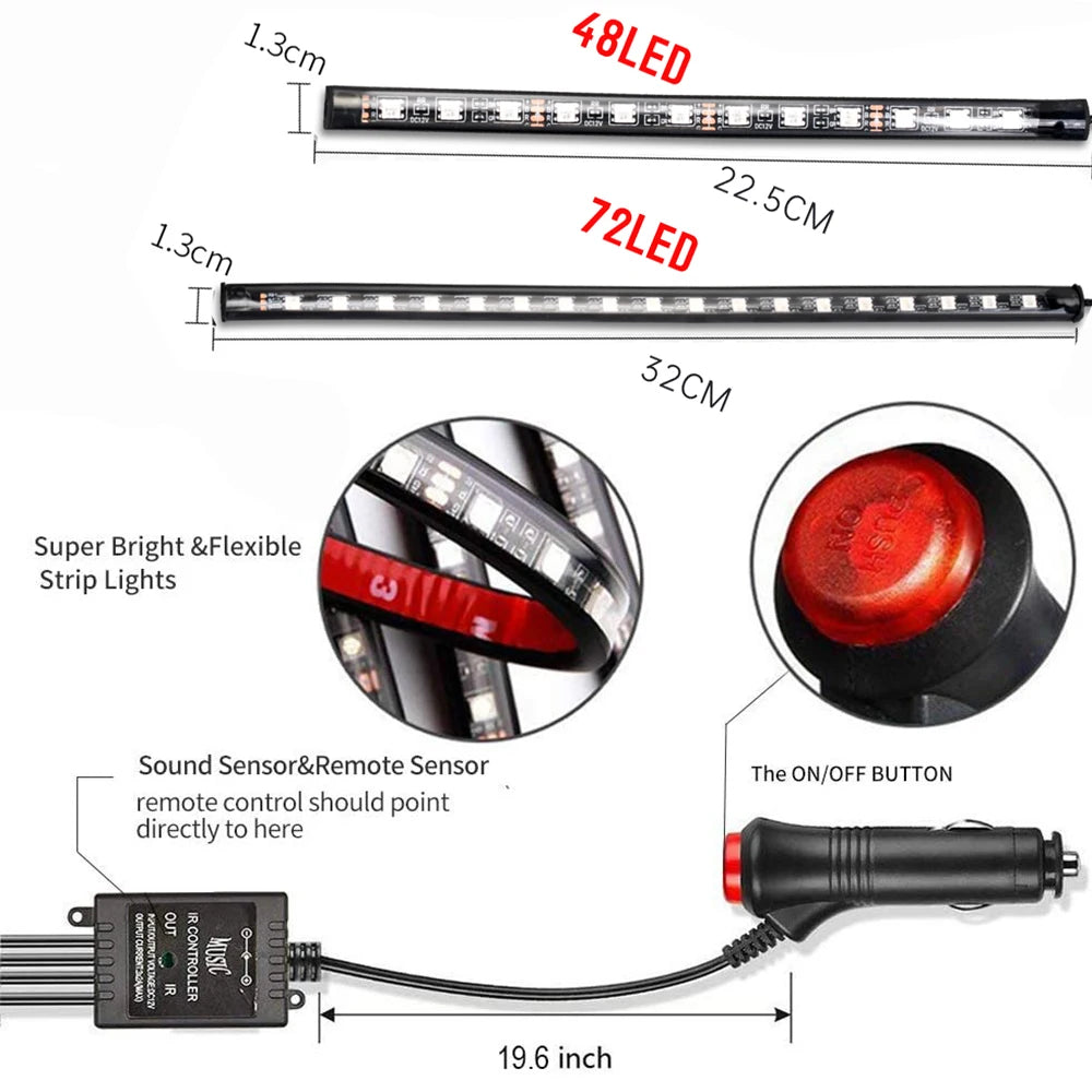 Car Interior Ambient Foot Strip Light Kit