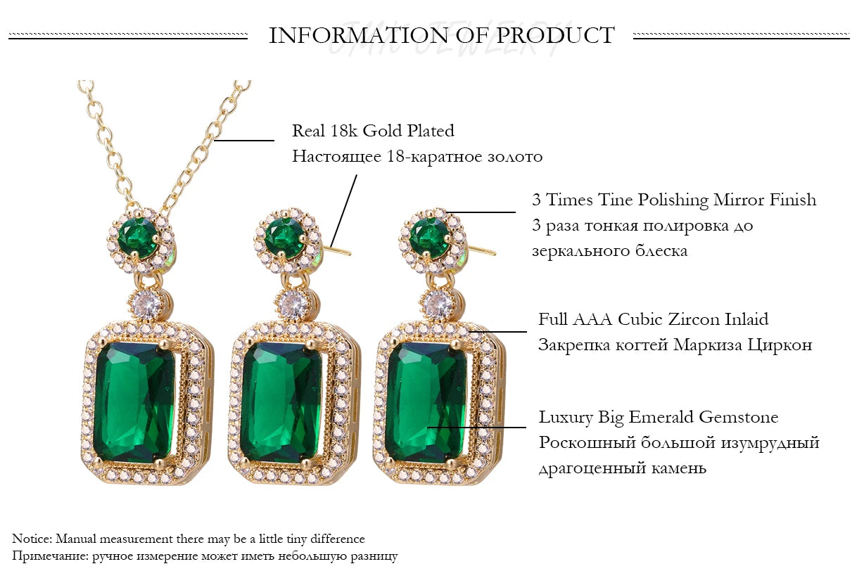 Emerald 18k Gold Plated Jewelry Sets