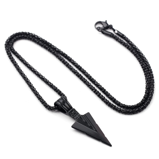 Men Black Long Arrow Pendant Necklace