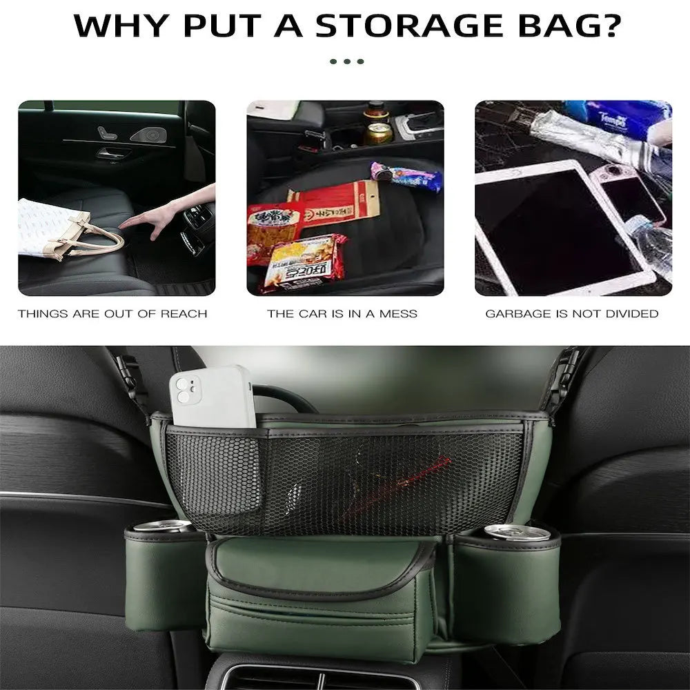 Leather Car Seat Middle Hanger Storage Bag