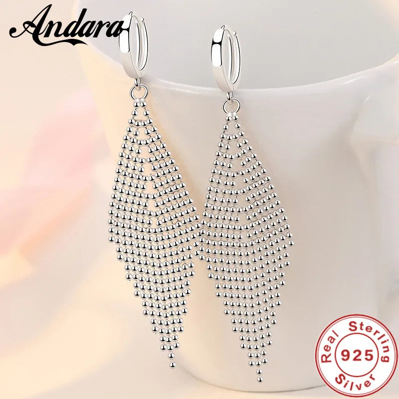 New 925 Sterling Silver Long Earrings