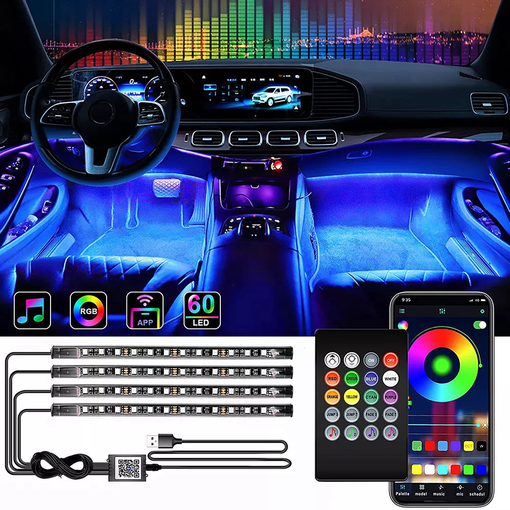 Car Interior Ambient Foot Strip Light Kit