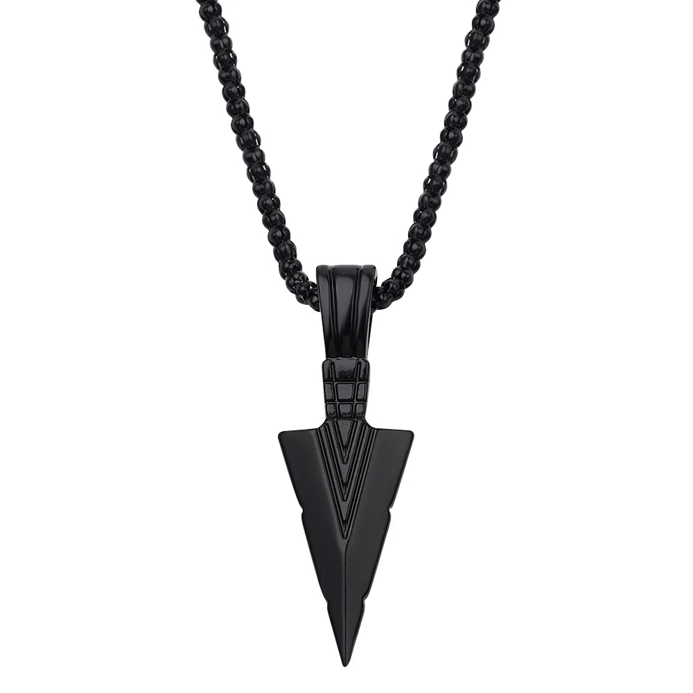 Men Black Long Arrow Pendant Necklace