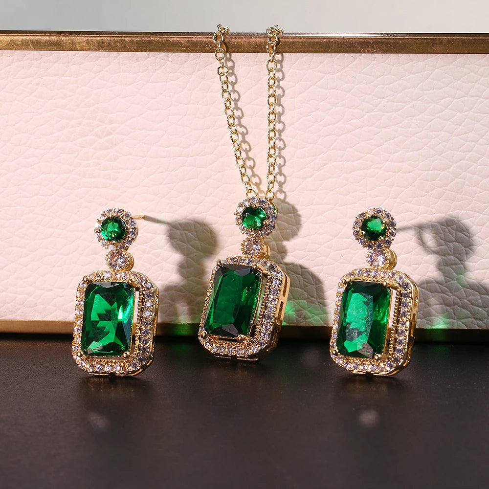 Emerald 18k Gold Plated Jewelry Sets