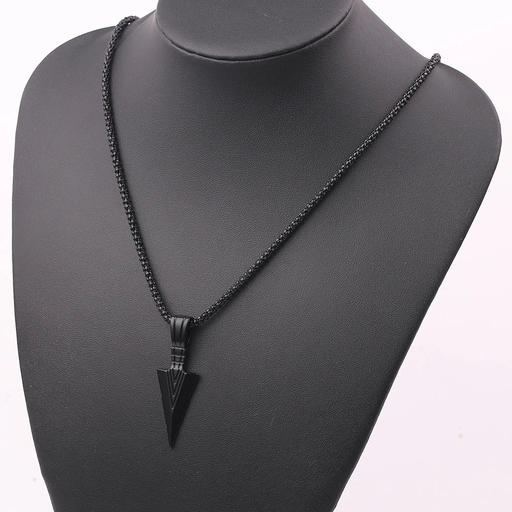 Men Black Long Arrow Pendant Necklace