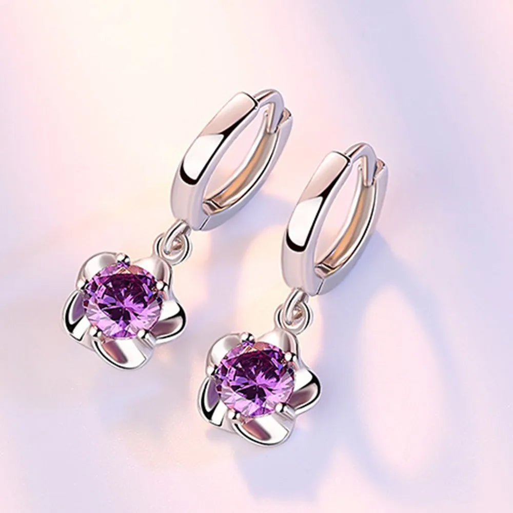 Pattern Purple White Zircon Earrings