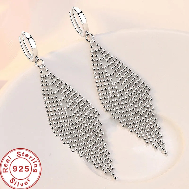 New 925 Sterling Silver Long Earrings