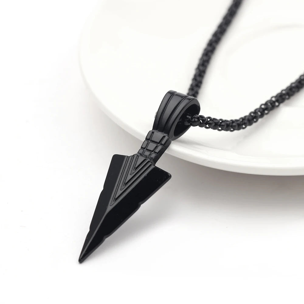 Men Black Long Arrow Pendant Necklace