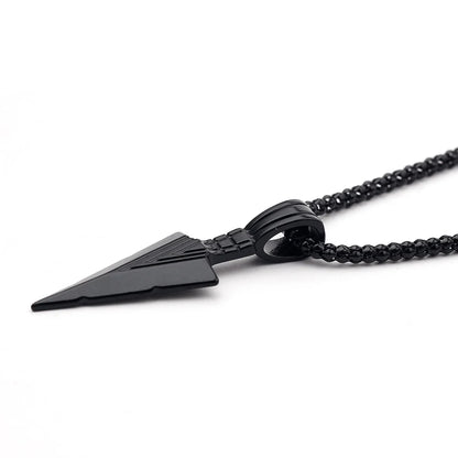 Men Black Long Arrow Pendant Necklace