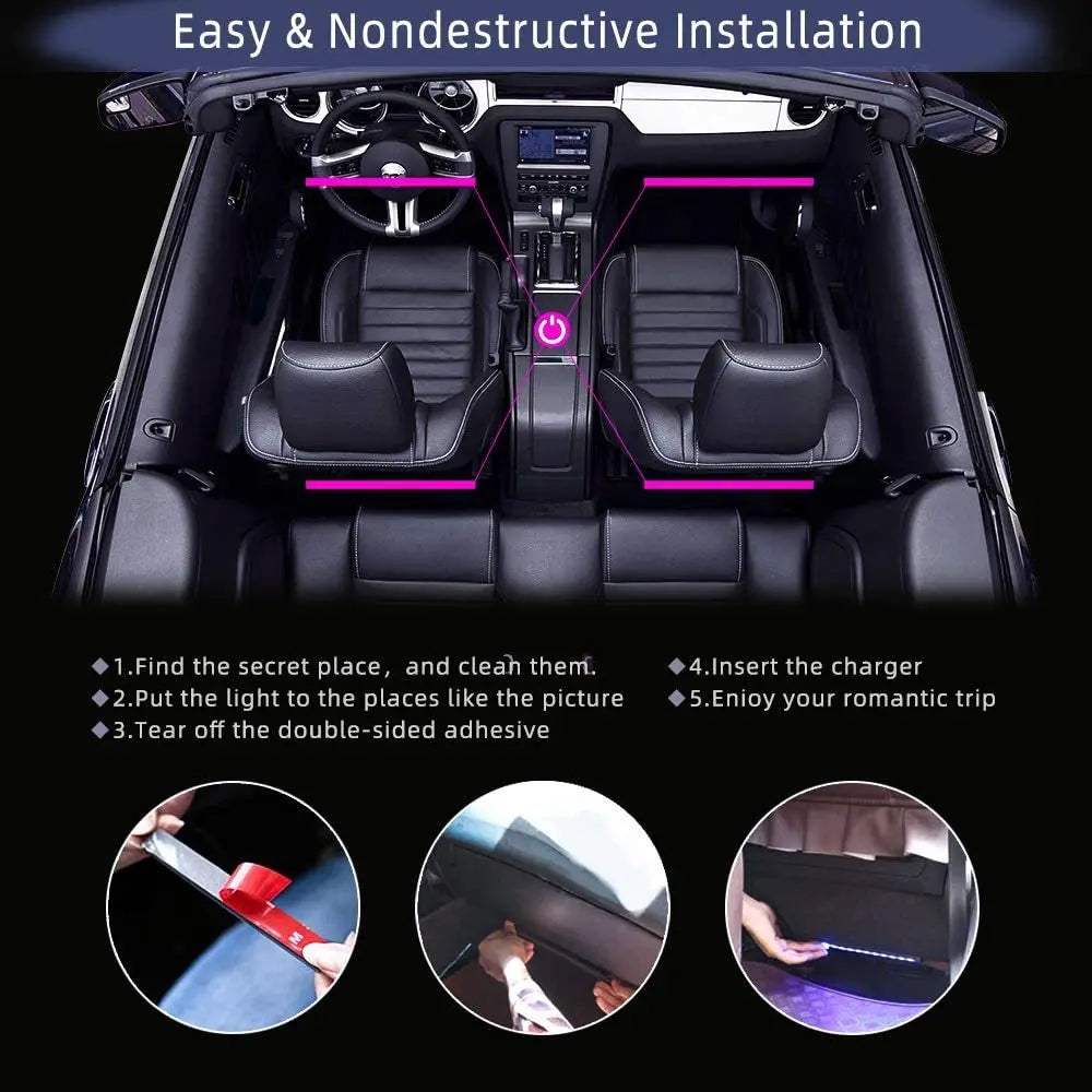 Car Interior Ambient Foot Strip Light Kit