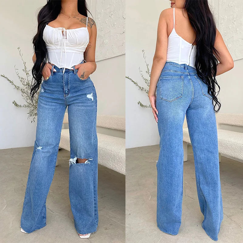 New High Waist Ripped Jeans